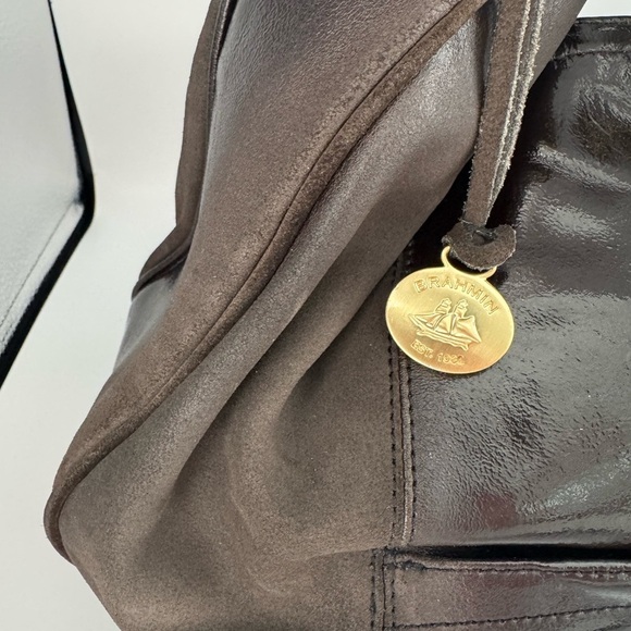 Brahmin Brown Suede Leather Hobo Shoulder Bag Gold Hardware - Picture 14 of 17